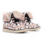 Pink Polka Dot Penguin Pattern Print Winter Boots