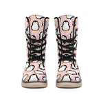 Pink Polka Dot Penguin Pattern Print Winter Boots