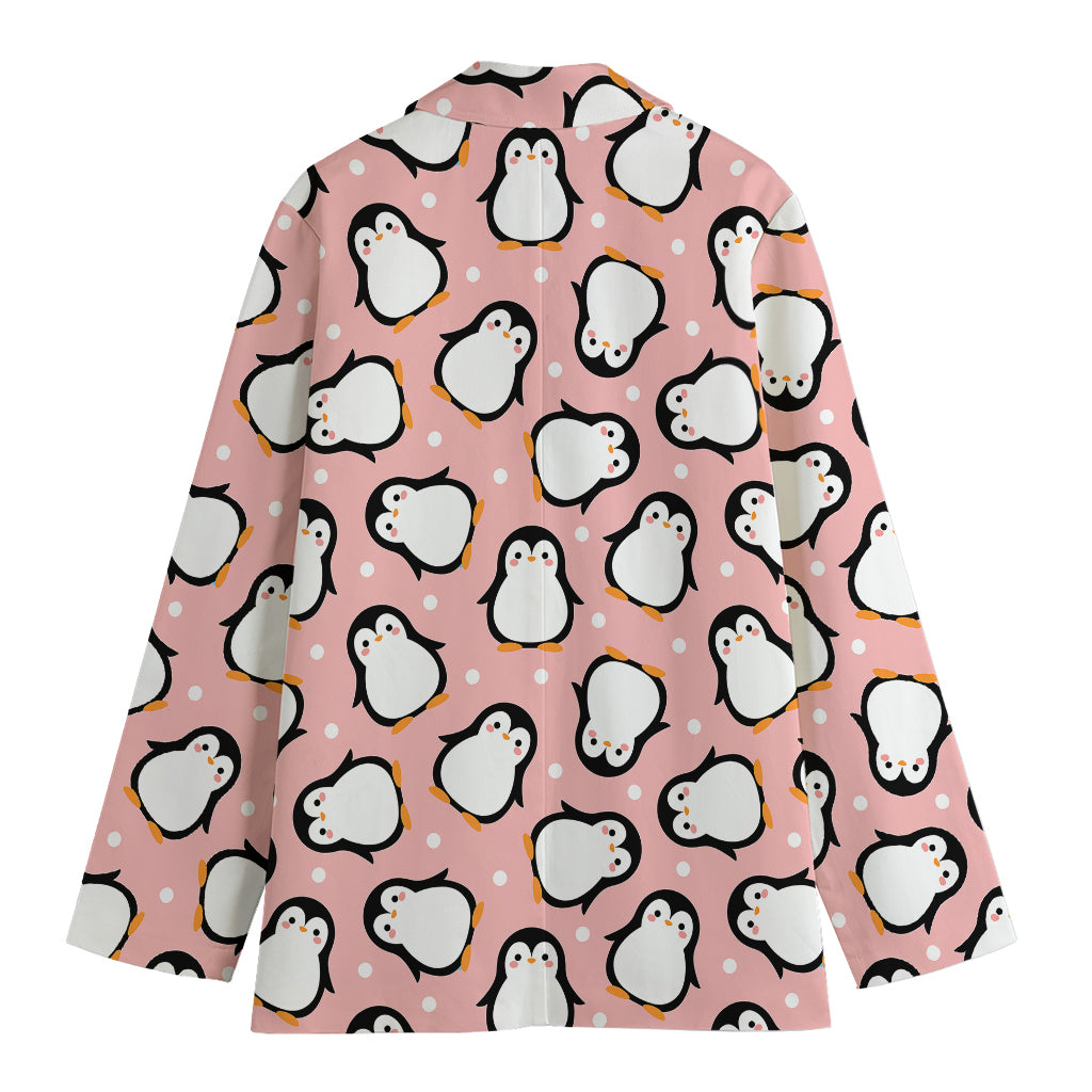 Pink Polka Dot Penguin Pattern Print Women's Blazer