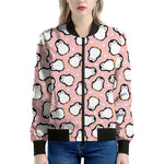 Pink Polka Dot Penguin Pattern Print Women's Bomber Jacket