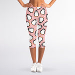 Pink Polka Dot Penguin Pattern Print Women's Capri Leggings
