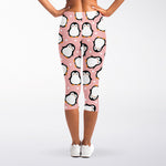 Pink Polka Dot Penguin Pattern Print Women's Capri Leggings