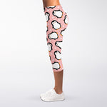Pink Polka Dot Penguin Pattern Print Women's Capri Leggings