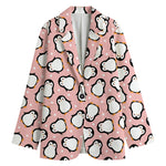 Pink Polka Dot Penguin Pattern Print Women's Cotton Blazer