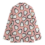 Pink Polka Dot Penguin Pattern Print Women's Cotton Blazer