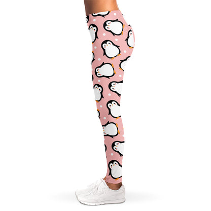 Pink Polka Dot Penguin Pattern Print Women's Leggings