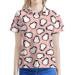Pink Polka Dot Penguin Pattern Print Women's Polo Shirt