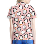 Pink Polka Dot Penguin Pattern Print Women's Polo Shirt