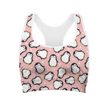 Pink Polka Dot Penguin Pattern Print Women's Sports Bra