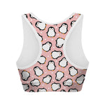Pink Polka Dot Penguin Pattern Print Women's Sports Bra