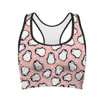 Pink Polka Dot Penguin Pattern Print Women's Sports Bra