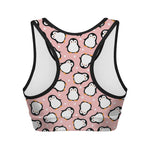 Pink Polka Dot Penguin Pattern Print Women's Sports Bra