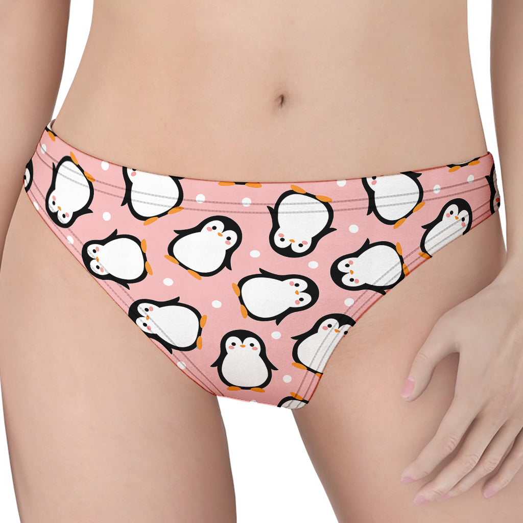 Pink Polka Dot Penguin Pattern Print Women's Thong