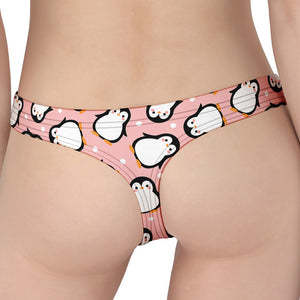 Pink Polka Dot Penguin Pattern Print Women's Thong