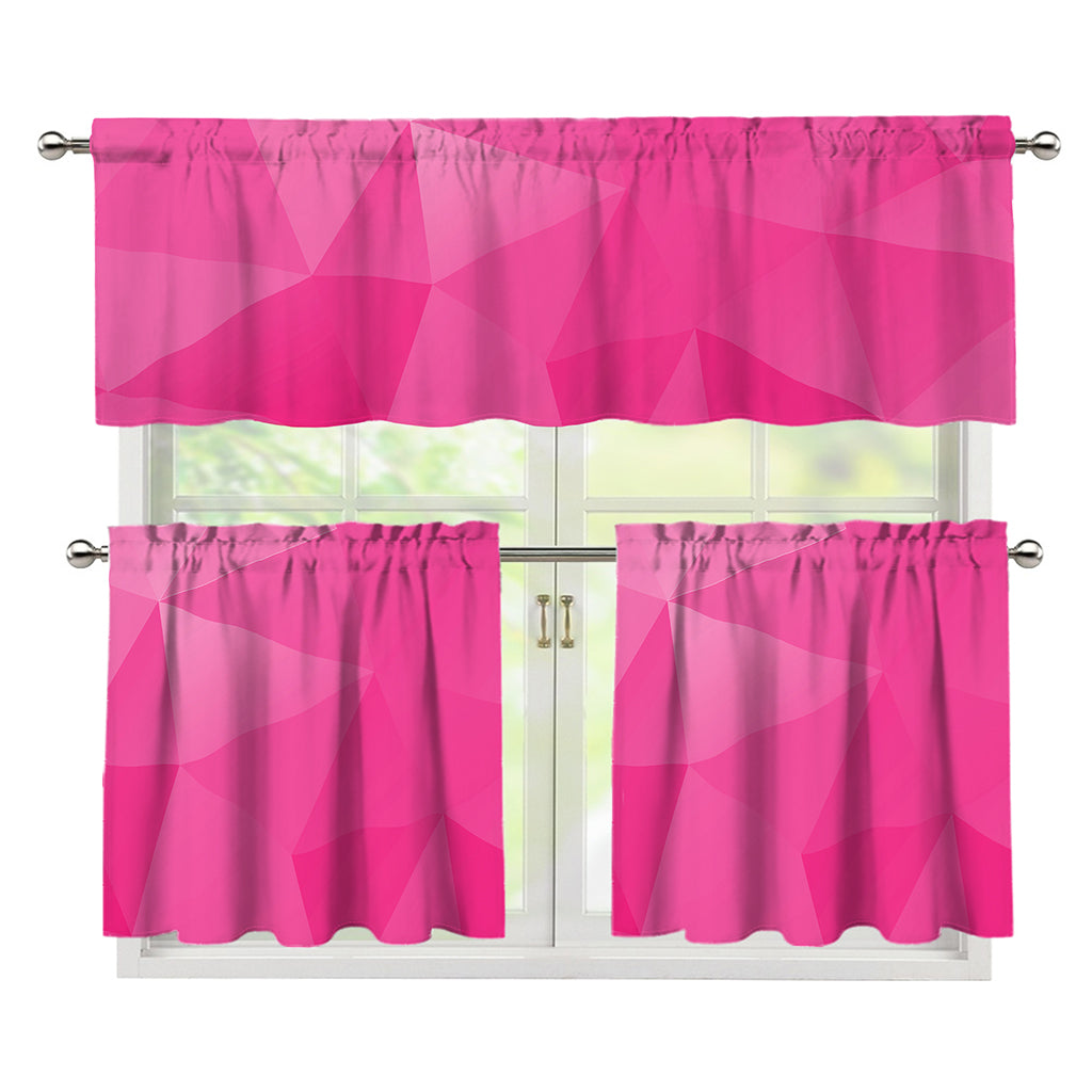 Pink Polygonal Geometric Print 3 Piece Kitchen Curtains