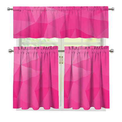 Pink Polygonal Geometric Print 3 Piece Kitchen Curtains