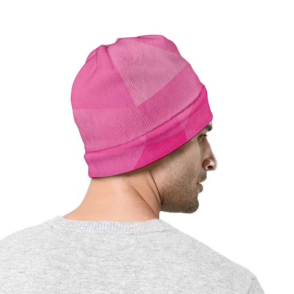 Pink Polygonal Geometric Print Beanie