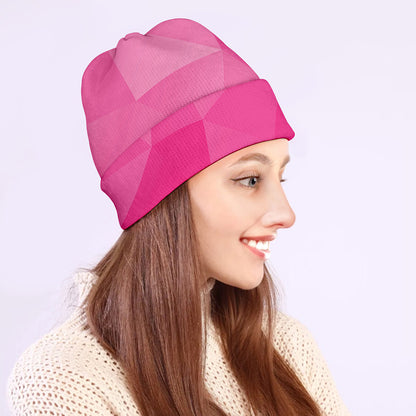 Pink Polygonal Geometric Print Beanie