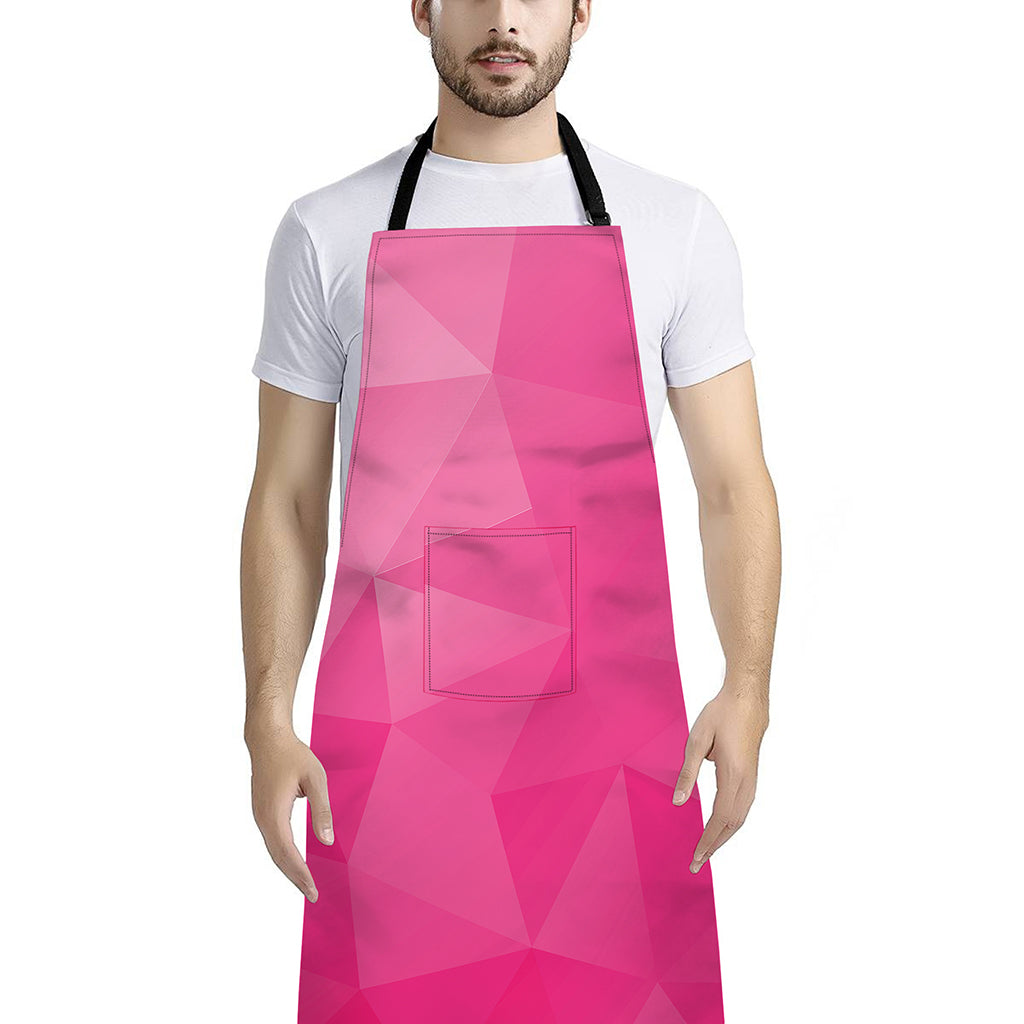 Pink Polygonal Geometric Print Bib Apron With Pocket