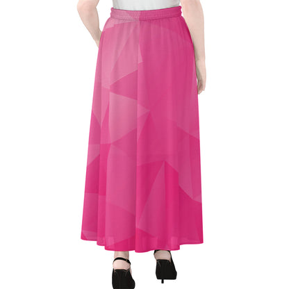 Pink Polygonal Geometric Print Chiffon Maxi Skirt
