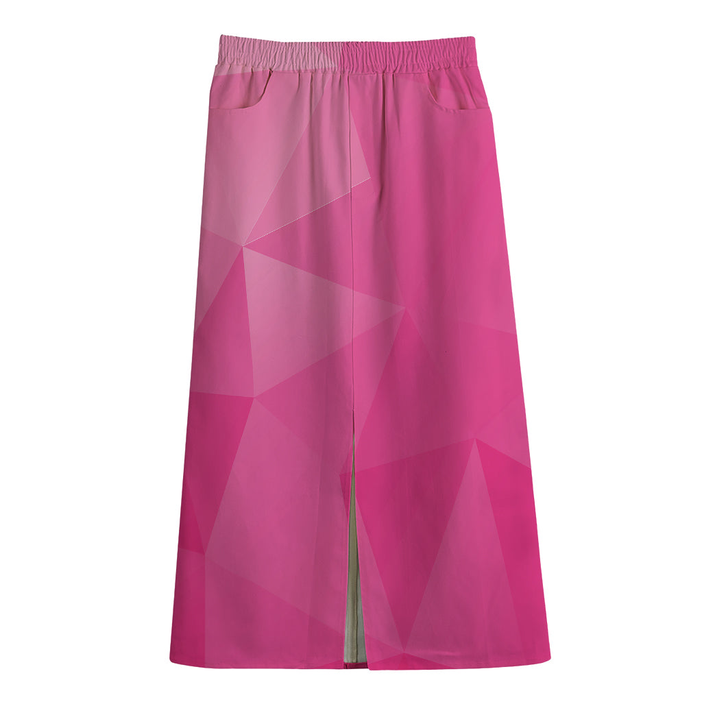 Pink Polygonal Geometric Print Cotton Front Slit Maxi Skirt