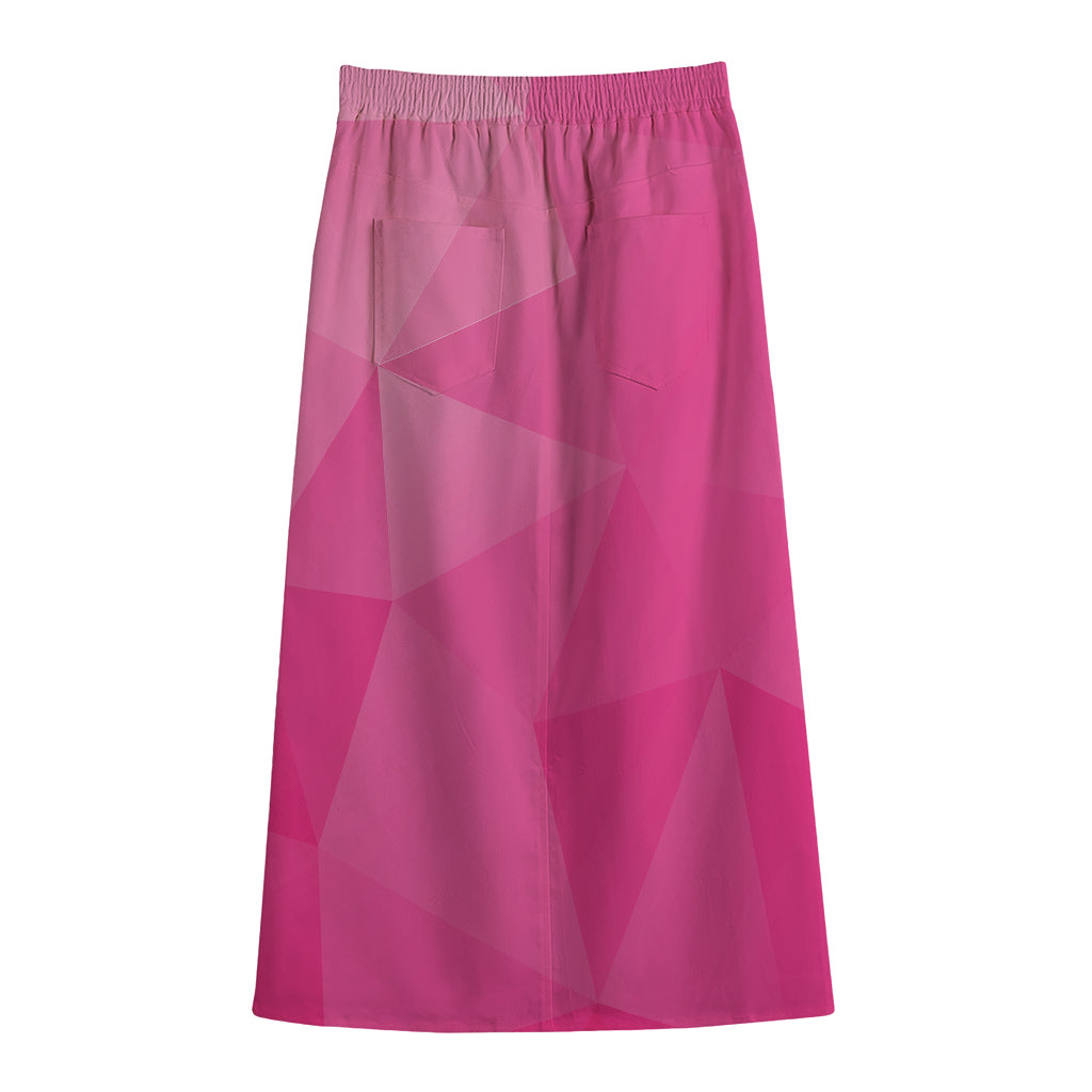 Pink Polygonal Geometric Print Cotton Front Slit Maxi Skirt