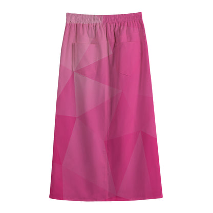 Pink Polygonal Geometric Print Cotton Front Slit Maxi Skirt