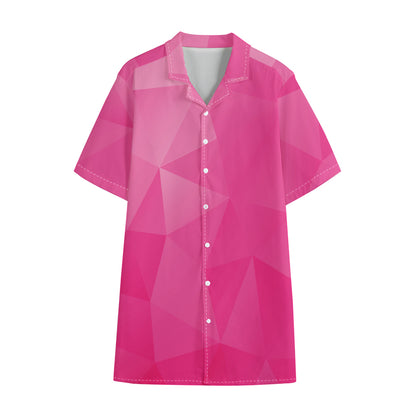 Pink Polygonal Geometric Print Cotton Hawaiian Shirt