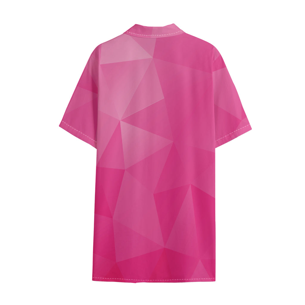 Pink Polygonal Geometric Print Cotton Hawaiian Shirt