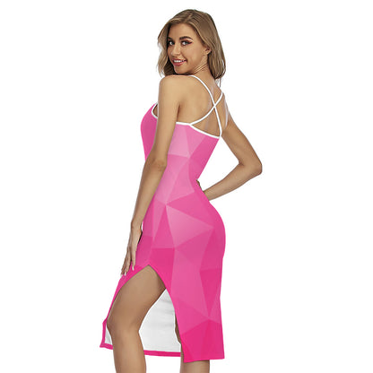Pink Polygonal Geometric Print Cross Back Cami Dress