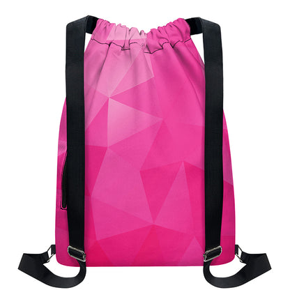 Pink Polygonal Geometric Print Drawstring Backpack