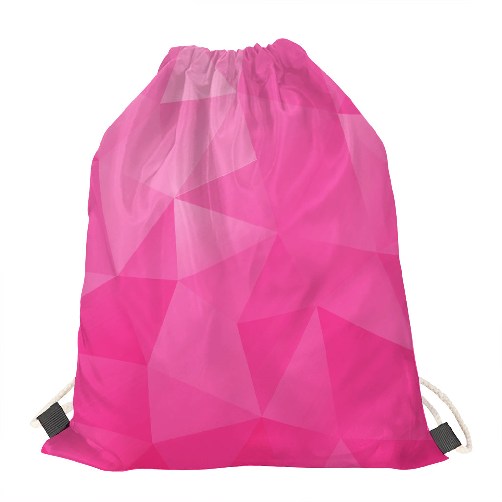Pink Polygonal Geometric Print Drawstring Bag
