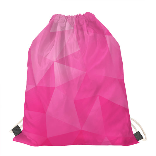 Pink Polygonal Geometric Print Drawstring Bag