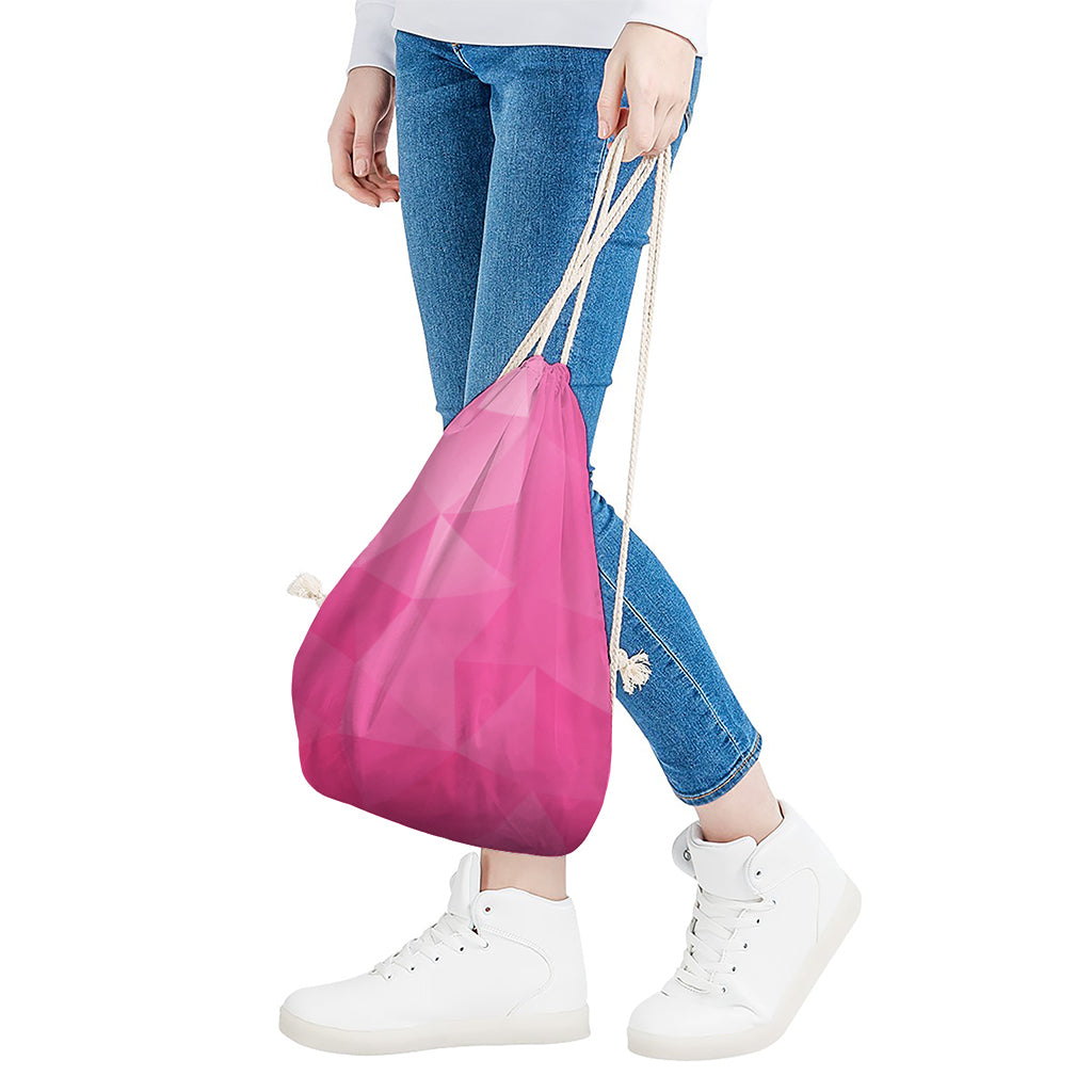 Pink Polygonal Geometric Print Drawstring Bag