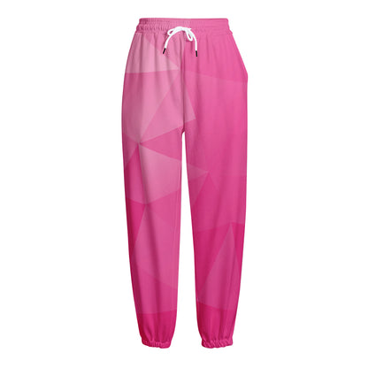 Pink Polygonal Geometric Print Fleece Lined Knit Pants