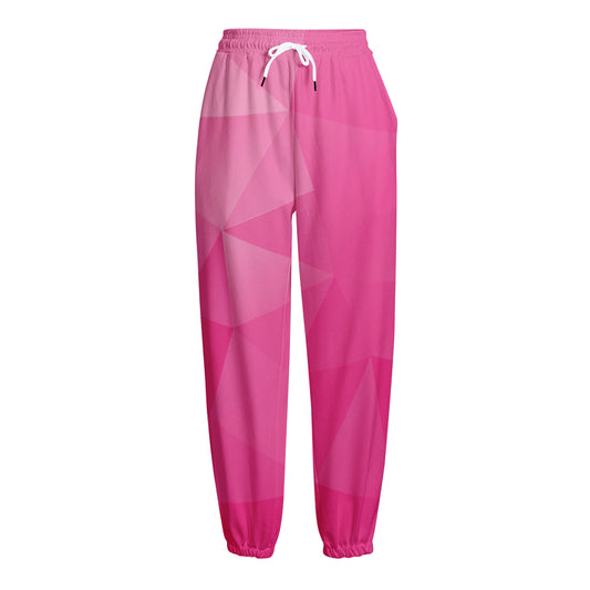 Pink Polygonal Geometric Print Fleece Lined Knit Pants