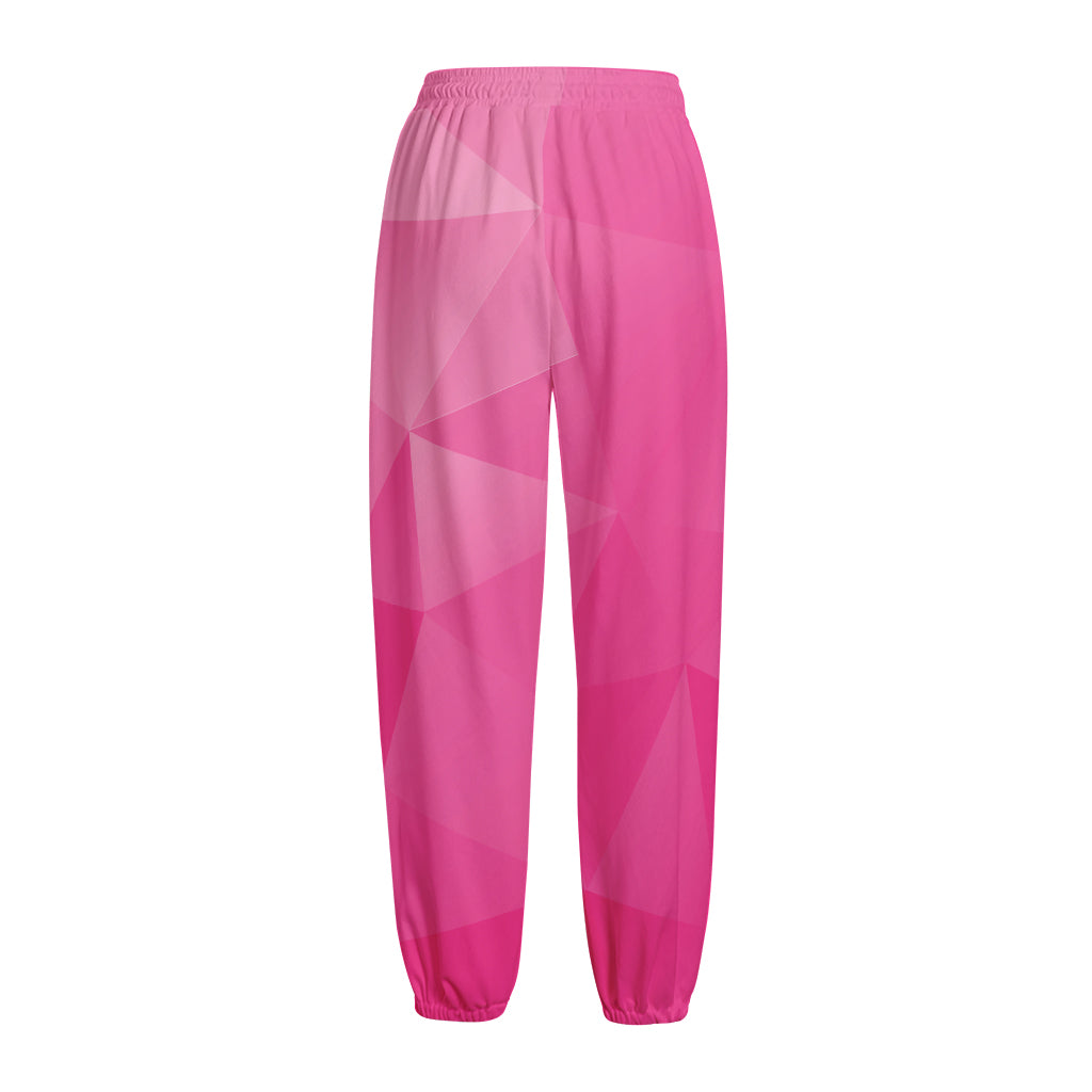 Pink Polygonal Geometric Print Fleece Lined Knit Pants