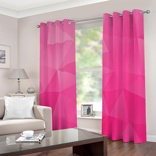 Pink Polygonal Geometric Print Grommet Curtains