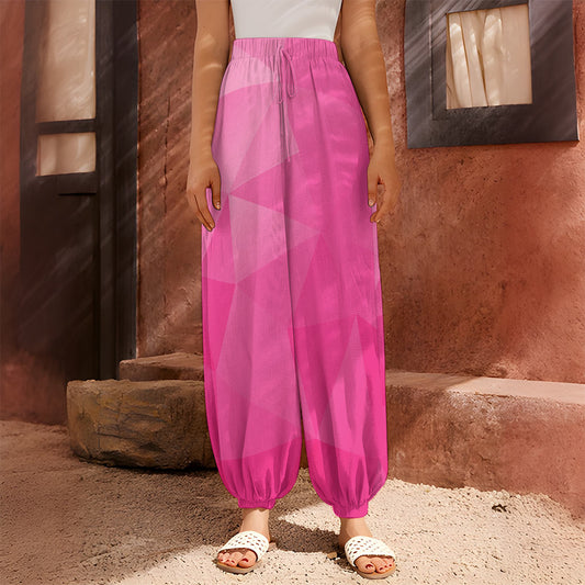 Pink Polygonal Geometric Print Harem Pants
