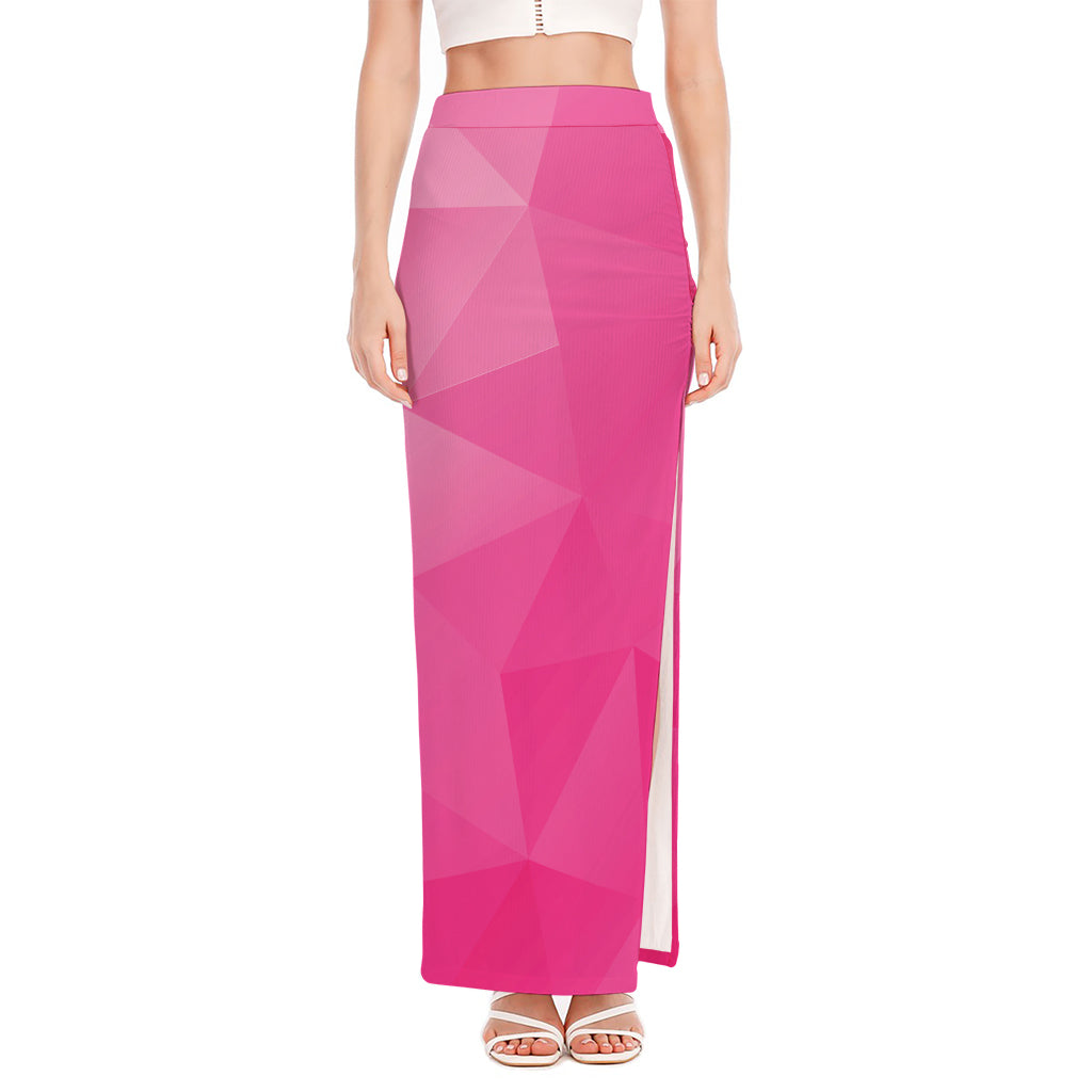 Pink Polygonal Geometric Print High Slit Maxi Skirt