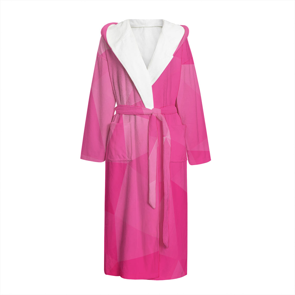 Pink Polygonal Geometric Print Hooded Bathrobe
