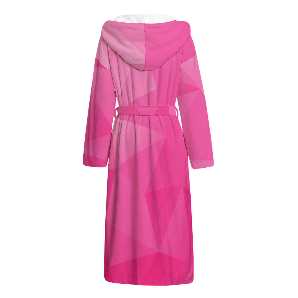 Pink Polygonal Geometric Print Hooded Bathrobe