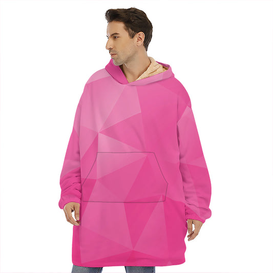 Pink Polygonal Geometric Print Hoodie Blanket