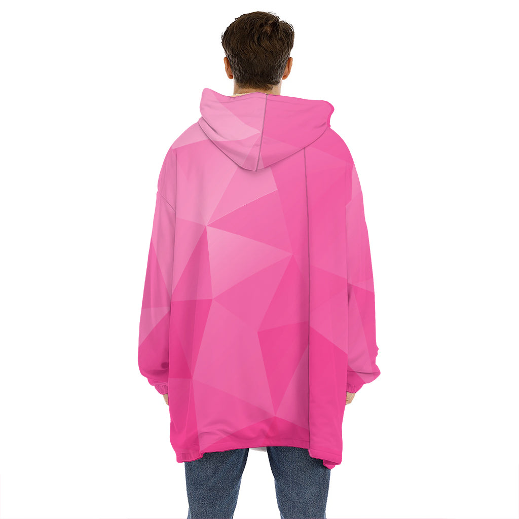 Pink Polygonal Geometric Print Hoodie Blanket