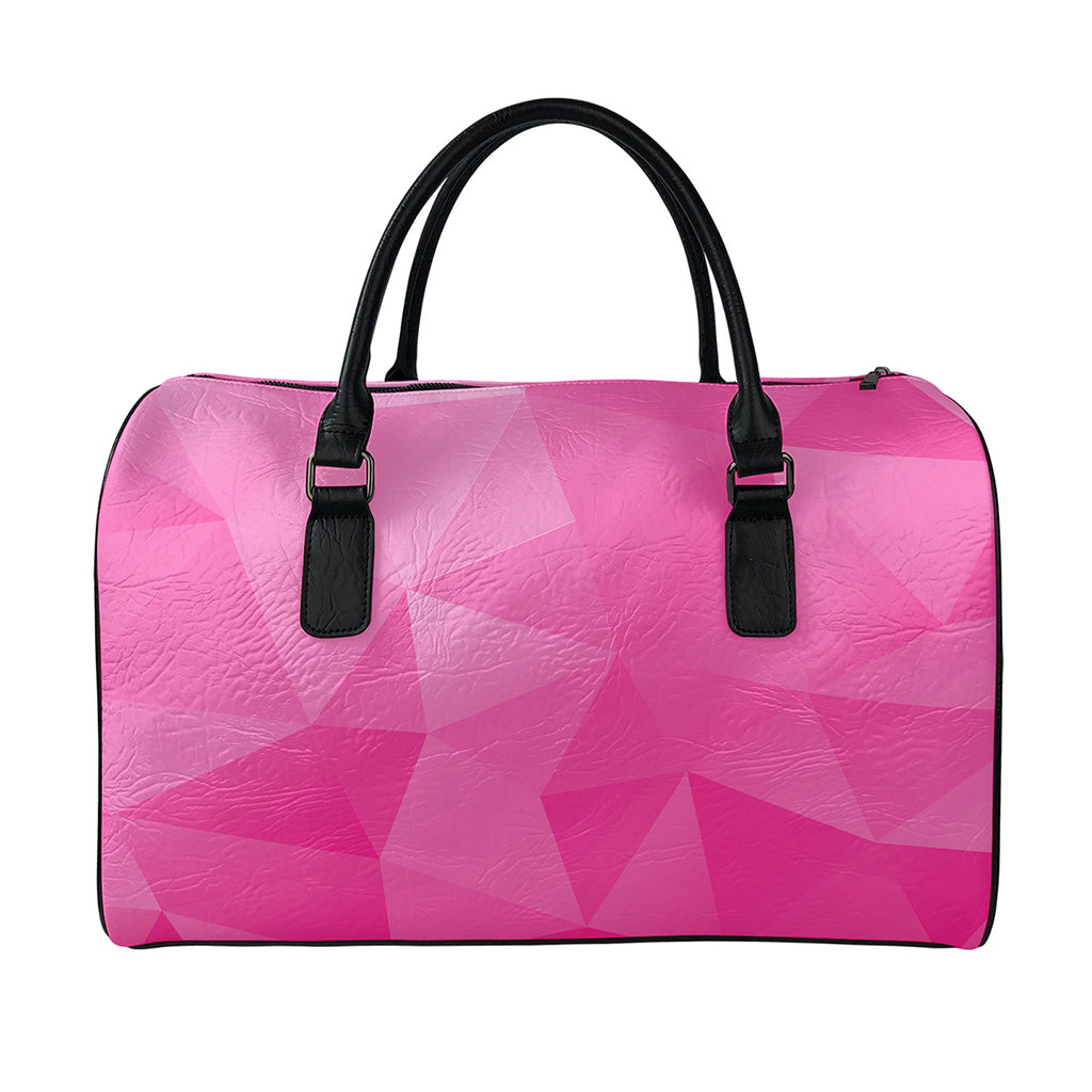 Pink Polygonal Geometric Print Leather Duffle Bag