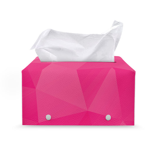 Pink Polygonal Geometric Print Leather Tissue Box Cover
