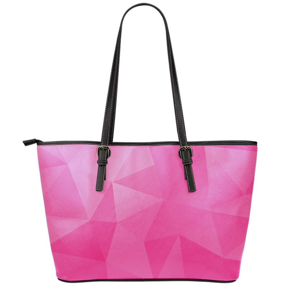 Pink Polygonal Geometric Print Leather Tote Bag