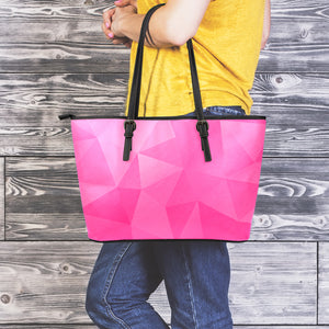 Pink Polygonal Geometric Print Leather Tote Bag