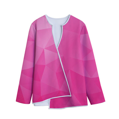 Pink Polygonal Geometric Print Long Sleeve Short Coat