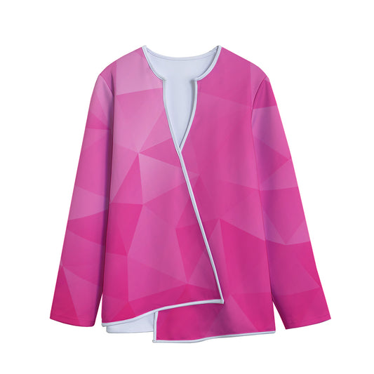Pink Polygonal Geometric Print Long Sleeve Short Coat